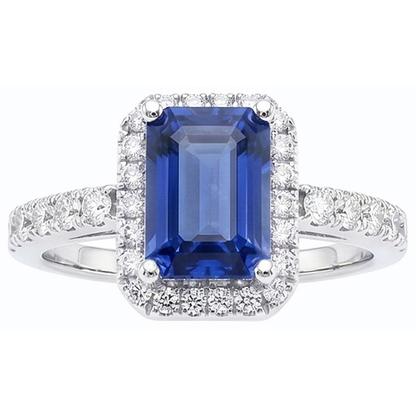 Women Halo Emerald Blue Sapphire Ring 4 Carats Natural Earth Mined Diamond Jewelry
