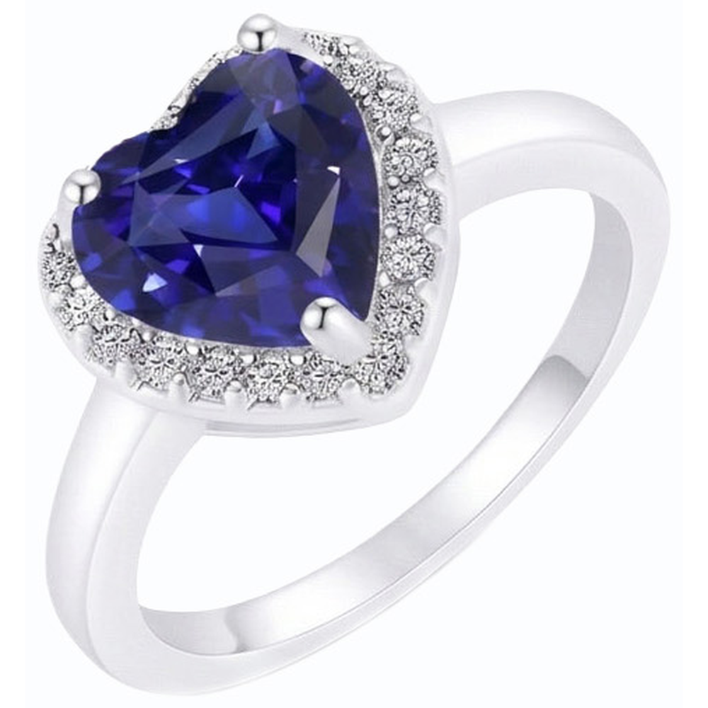 Women Halo Heart Sri Lankan Sapphire & Natural Earth Mined Diamonds Ring 3 Carats