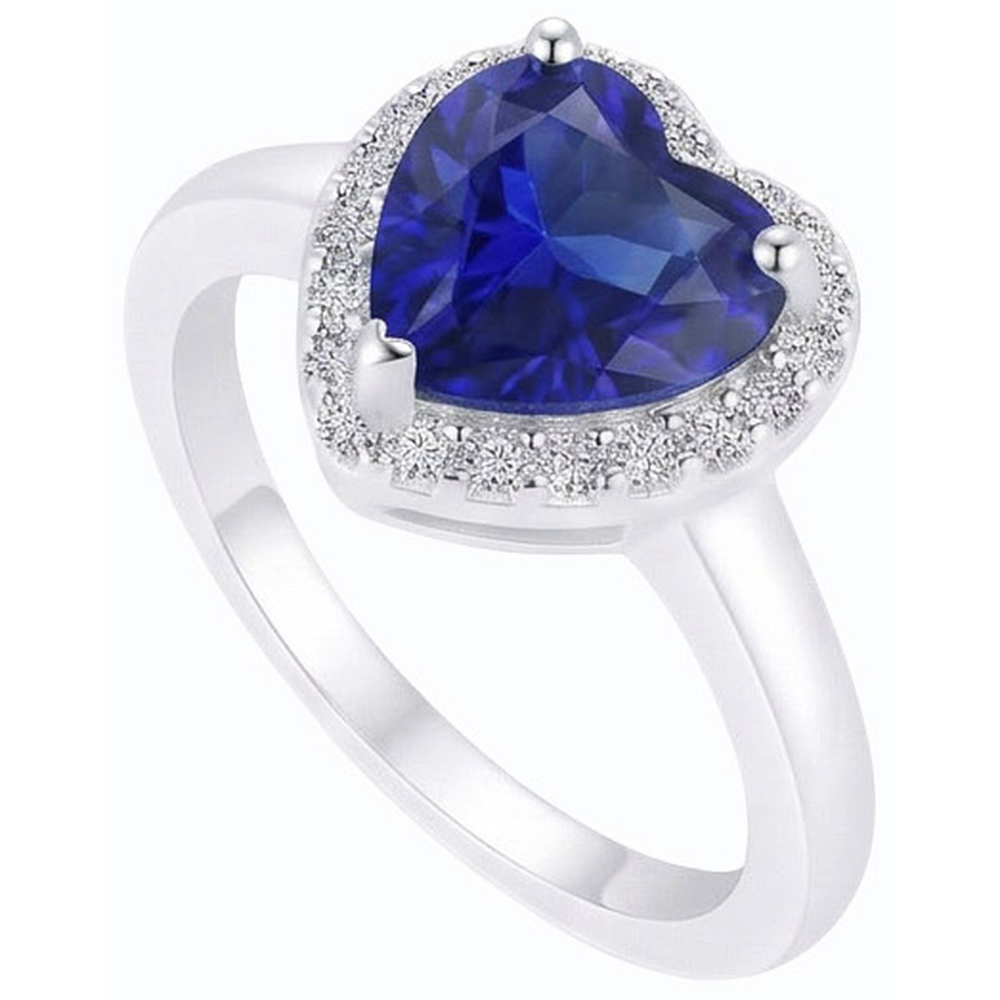 Women Halo Heart Sri Lankan Sapphire & Natural Earth Mined Diamonds Ring 3 Carats
