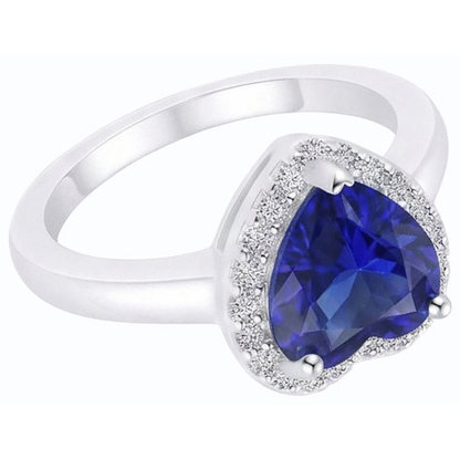 Women Halo Heart Sri Lankan Sapphire & Natural Earth Mined Diamonds Ring 3 Carats