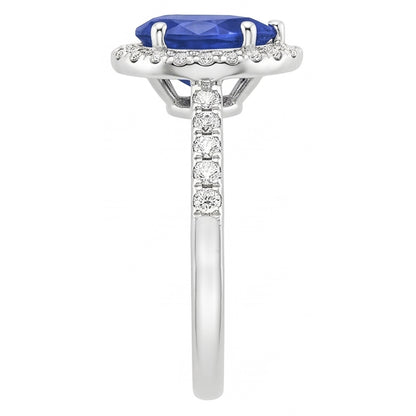 Women Halo Natural Earth Mined Diamond Ring Pear Blue Sapphire & Accents 5.25 Carats