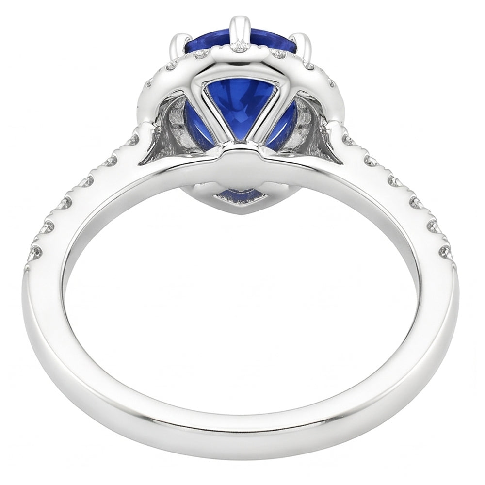 Women Halo Natural Earth Mined Diamond Ring Pear Blue Sapphire & Accents 5.25 Carats