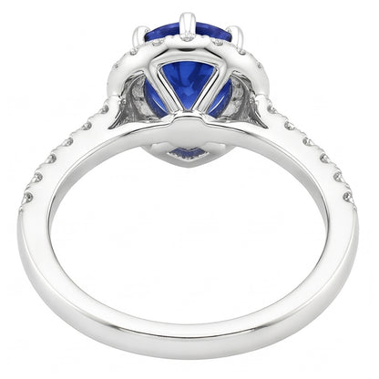 Women Halo Natural Earth Mined Diamond Ring Pear Blue Sapphire & Accents 5.25 Carats