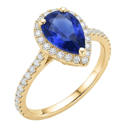 Women Halo Natural Earth Mined Diamond Ring Pear Sri Lankan Sapphire 5 Carats