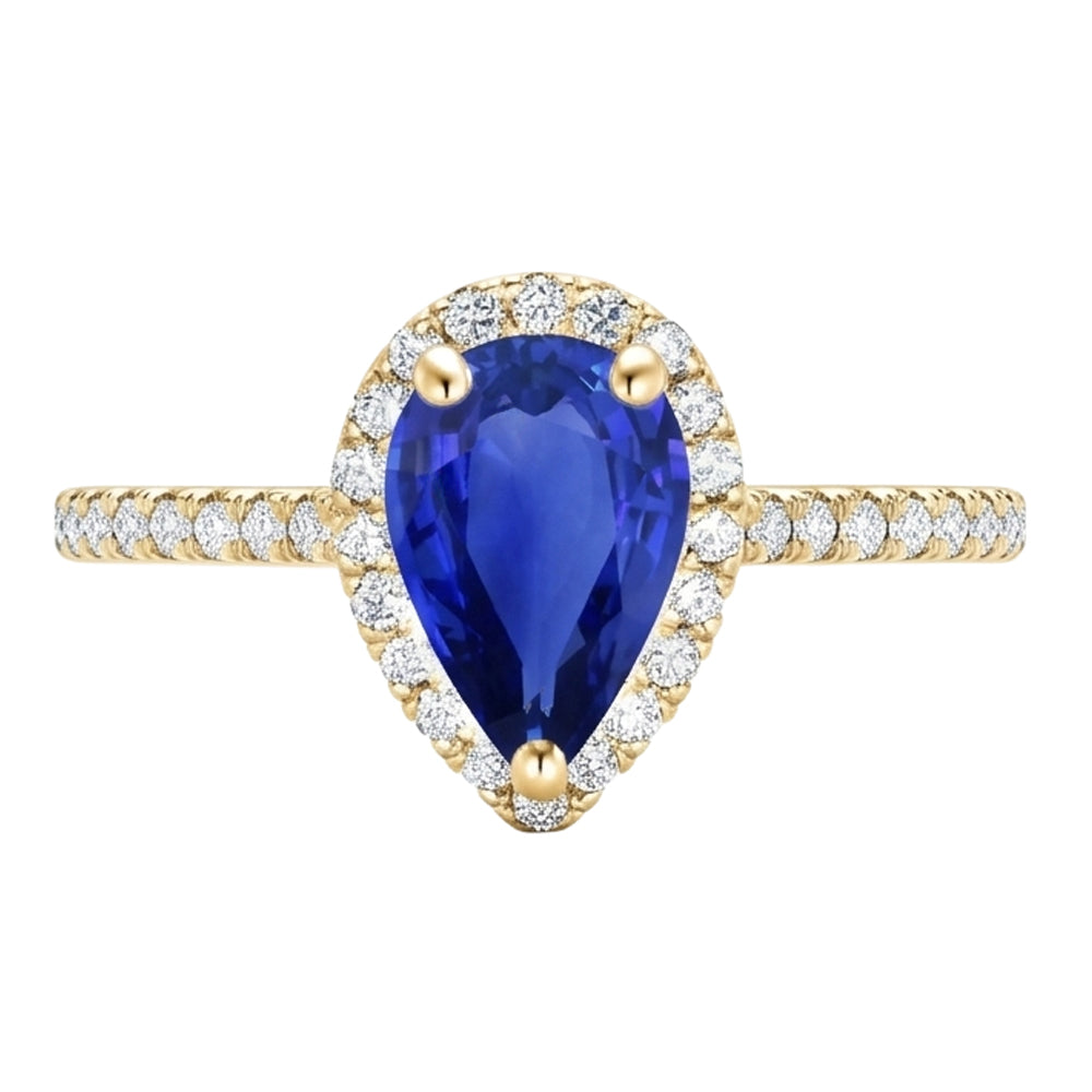 Women Halo Natural Earth Mined Diamond Ring Pear Sri Lankan Sapphire 5 Carats