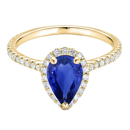 Women Halo Natural Earth Mined Diamond Ring Pear Sri Lankan Sapphire 5 Carats