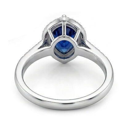 Women Halo Ring Deep Blue Sapphire & Round Natural Earth Mined Diamond Accents 3 Carats
