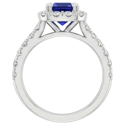 Women Halo Ring Emerald Sri Lankan Sapphire & Natural Earth Mined Diamond 5 Carats