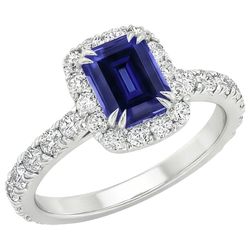 Women Halo Ring Emerald Sri Lankan Sapphire & Natural Earth Mined Diamond 5 Carats