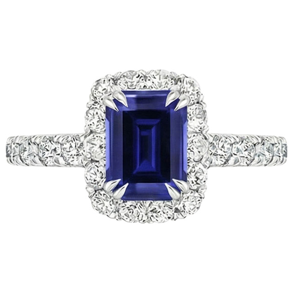 Women Halo Ring Emerald Sri Lankan Sapphire & Natural Earth Mined Diamond 5 Carats