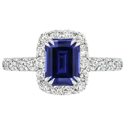Women Halo Ring Emerald Sri Lankan Sapphire & Natural Earth Mined Diamond 5 Carats