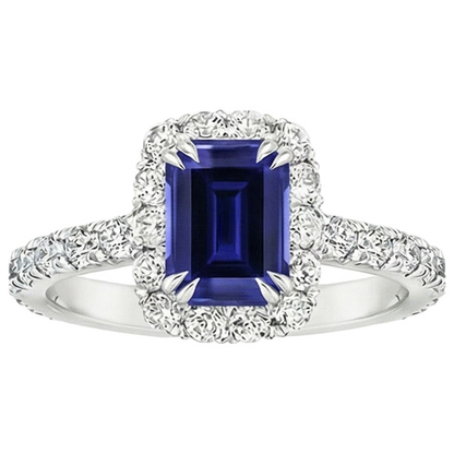 Women Halo Ring Emerald Sri Lankan Sapphire & Natural Earth Mined Diamond 5 Carats