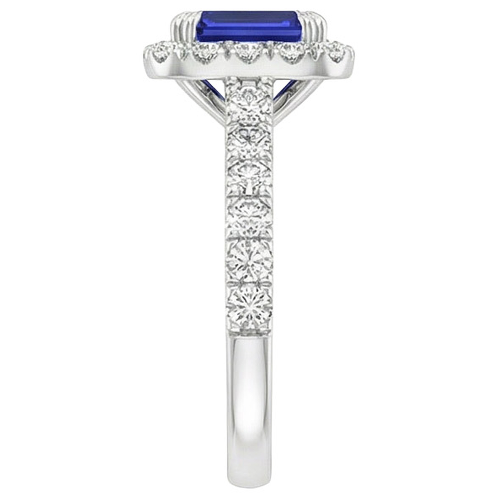 Women Halo Ring Emerald Sri Lankan Sapphire & Natural Earth Mined Diamond 5 Carats