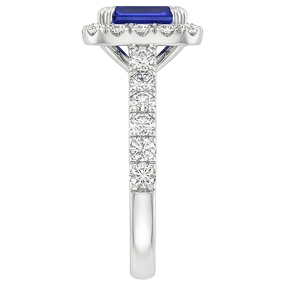 Women Halo Ring Emerald Sri Lankan Sapphire & Natural Earth Mined Diamond 5 Carats