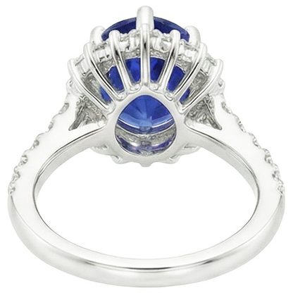 Women Halo Ring Flower Style Pear Ceylon Sapphire & Natural Earth Mined Diamonds 5 Carats