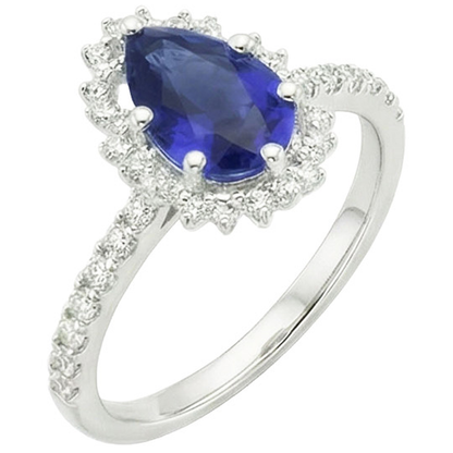 Women Halo Ring Flower Style Pear Ceylon Sapphire & Natural Earth Mined Diamonds 5 Carats