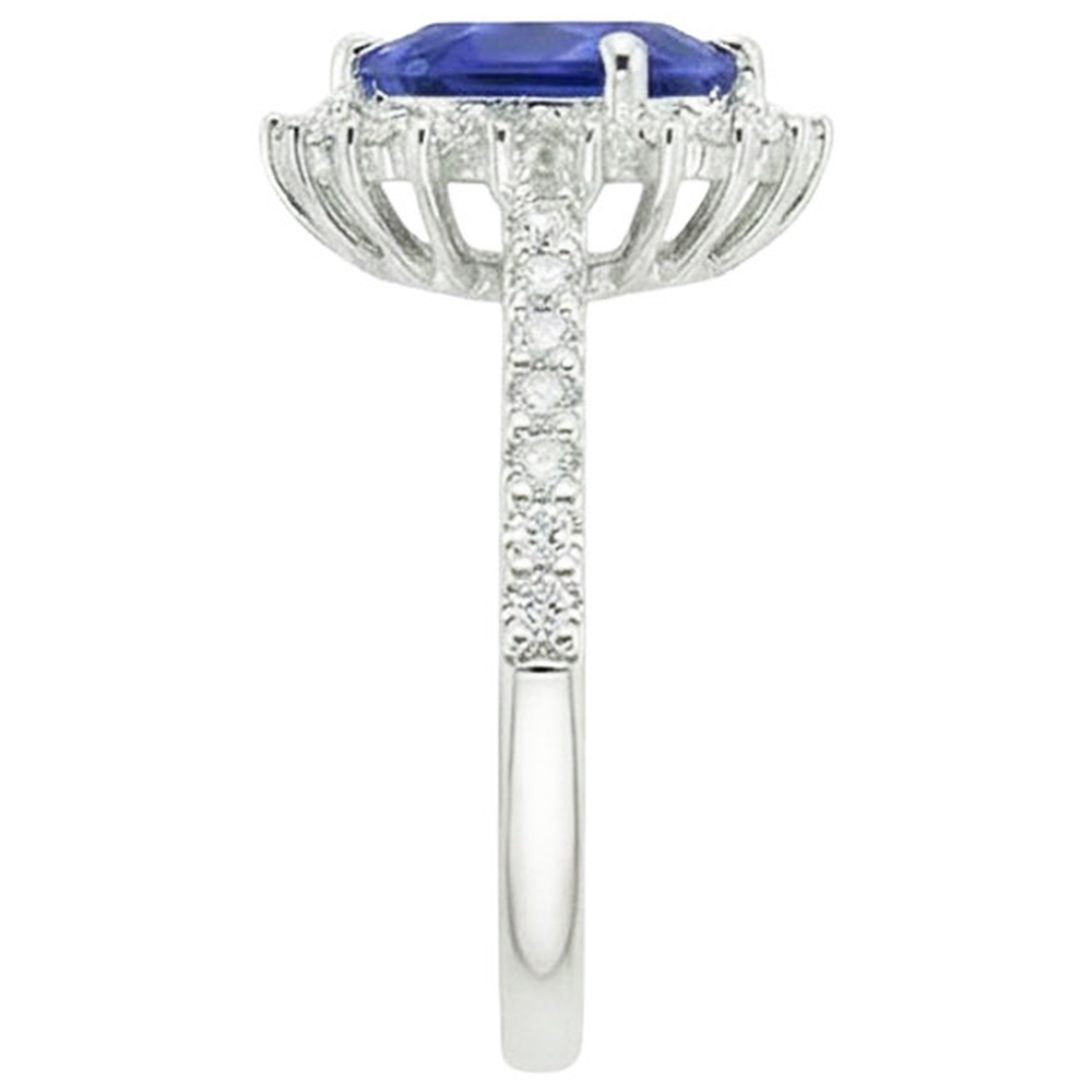 Women Halo Ring Flower Style Pear Ceylon Sapphire & Natural Earth Mined Diamonds 5 Carats