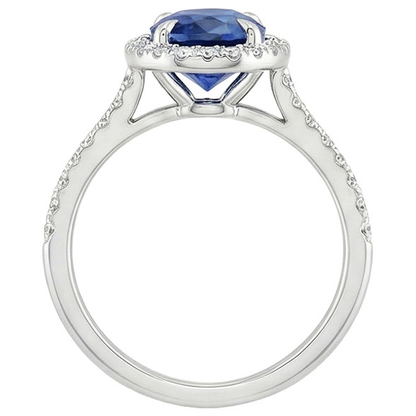 Women Halo Ring Oval Blue Sapphire & Natural Earth Mined Diamond Accents 3.25 Carats