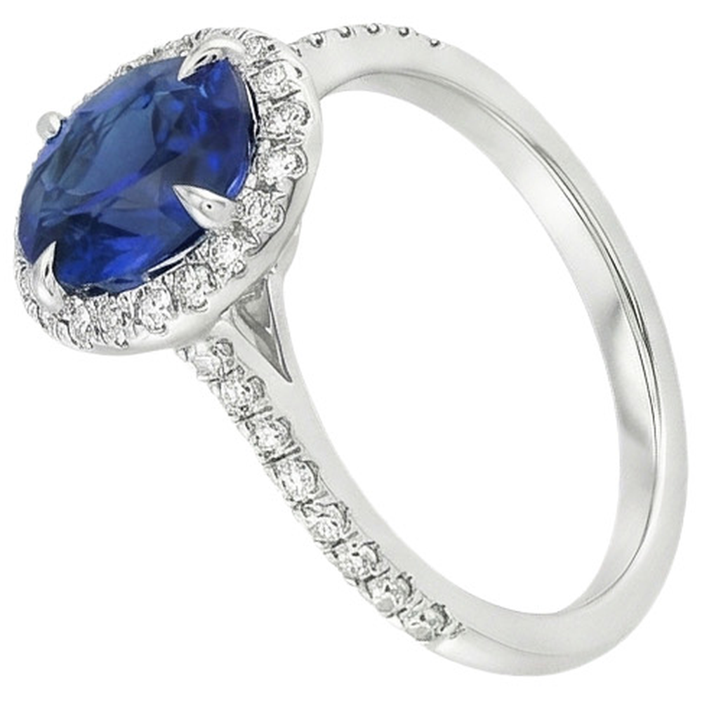 Women Halo Ring Oval Blue Sapphire & Natural Earth Mined Diamond Accents 3.25 Carats