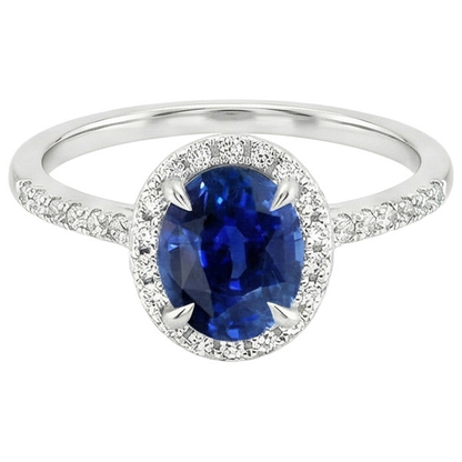 Women Halo Ring Oval Blue Sapphire & Natural Earth Mined Diamond Accents 3.25 Carats