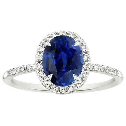Women Halo Ring Oval Blue Sapphire & Natural Earth Mined Diamond Accents 3.25 Carats