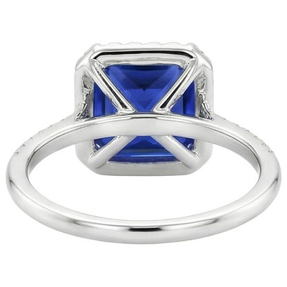 Women Halo Ring Princess Blue Sapphire With Pave Natural Earth Mined Diamonds 5.50 Carats