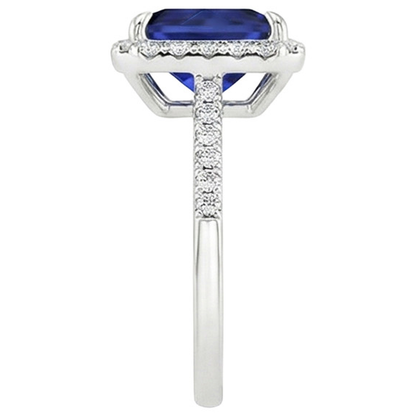 Women Halo Ring Princess Blue Sapphire With Pave Natural Earth Mined Diamonds 5.50 Carats