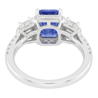 Women Halo Ring Round Emerald Natural Earth Mined Diamonds Blue Sapphire 3 Carats
