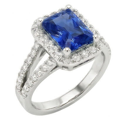 Women Halo Ring Round Natural Earth Mined Diamond Radiant Cut Sapphire Jewelry 3.50 Carats
