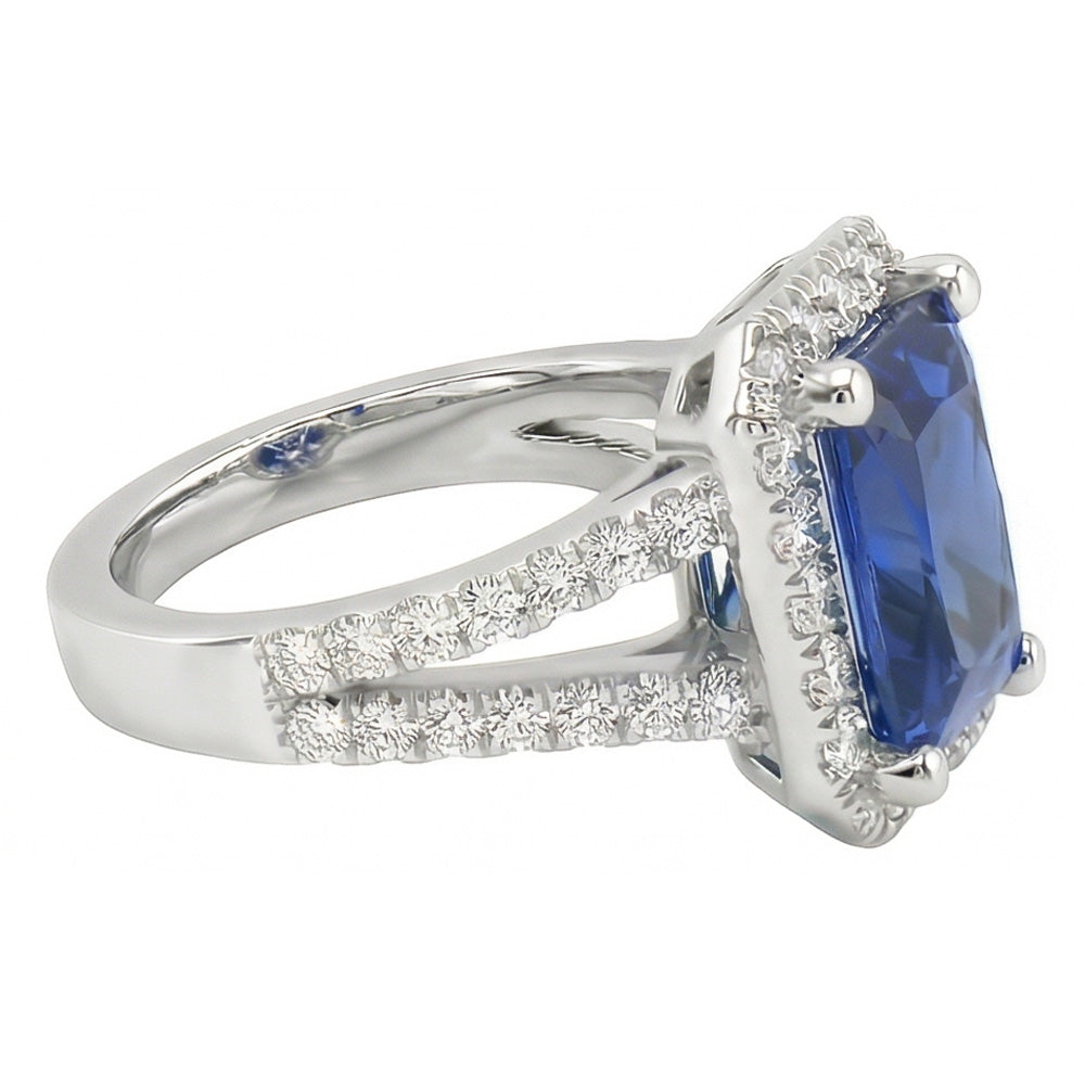 Women Halo Ring Round Natural Earth Mined Diamond Radiant Cut Sapphire Jewelry 3.50 Carats