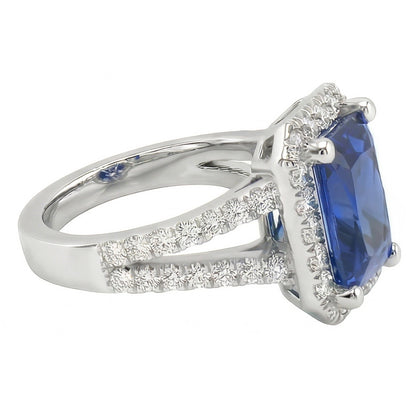 Women Halo Ring Round Natural Earth Mined Diamond Radiant Cut Sapphire Jewelry 3.50 Carats