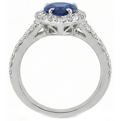 natural round sapphire 4.75ct ring on white background