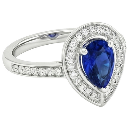Women Halo Ring Sri Lankan Sapphire With Channel Set Natural Earth Mined Diamonds 3 Carats