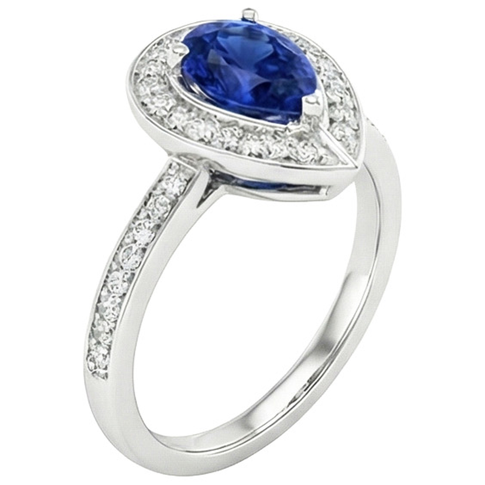 Women Halo Ring Sri Lankan Sapphire With Channel Set Natural Earth Mined Diamonds 3 Carats