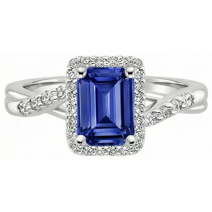 Women Halo Ring Sri Lankan Sapphire & Natural Earth Mined Diamond 4 Carats White Gold 14K