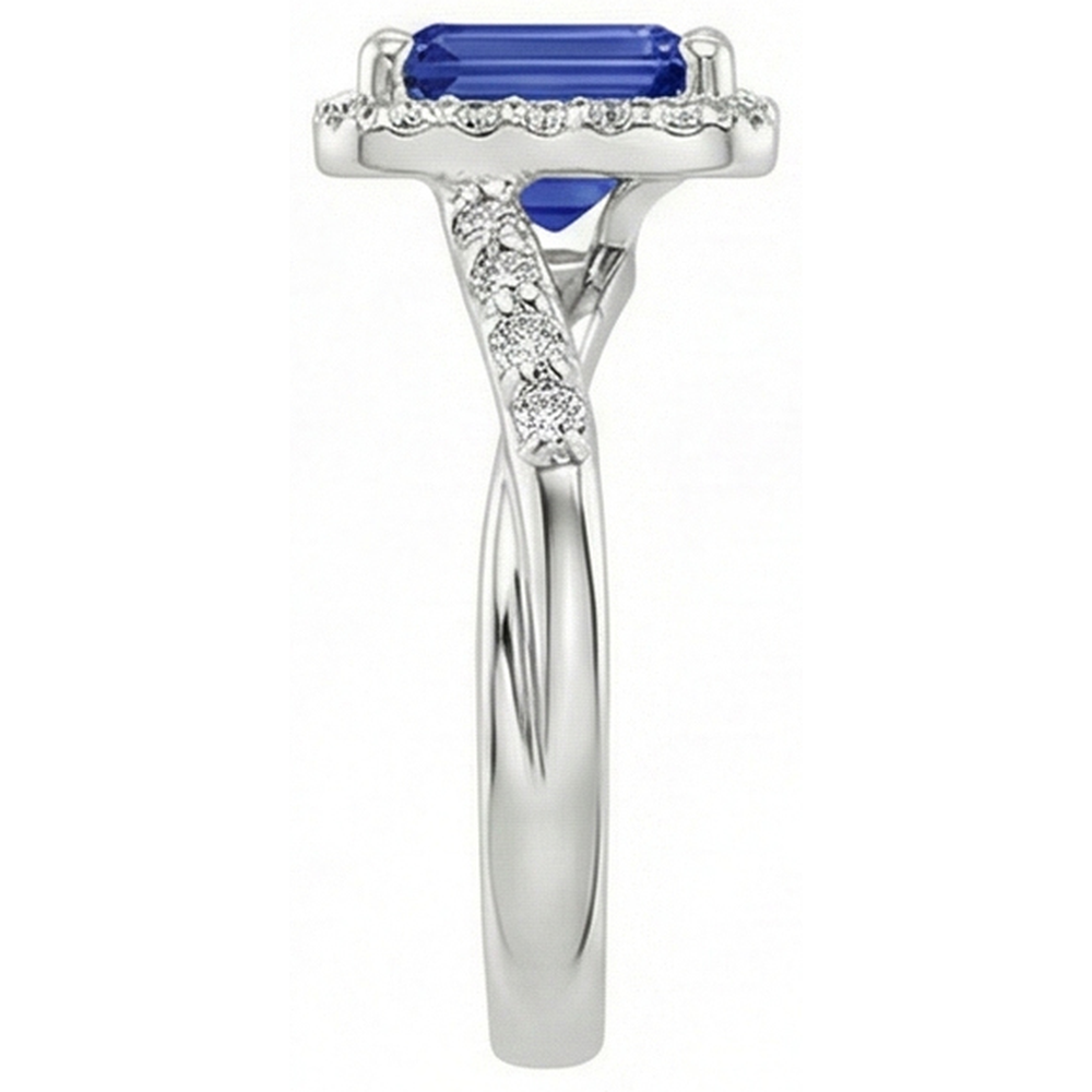 Women Halo Ring Sri Lankan Sapphire & Natural Earth Mined Diamond 4 Carats White Gold 14K