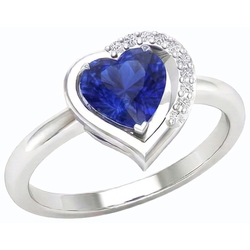 Women Heart Gemstone Ring Blue Sapphire 2 Carats Prong Set Natural Earth Mined Diamonds