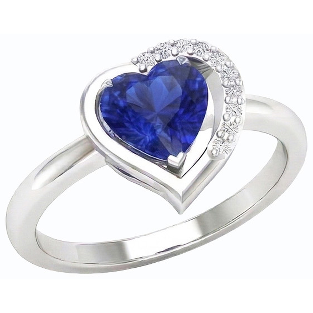 Women Heart Gemstone Ring Blue Sapphire 2 Carats Prong Set Natural Earth Mined Diamonds