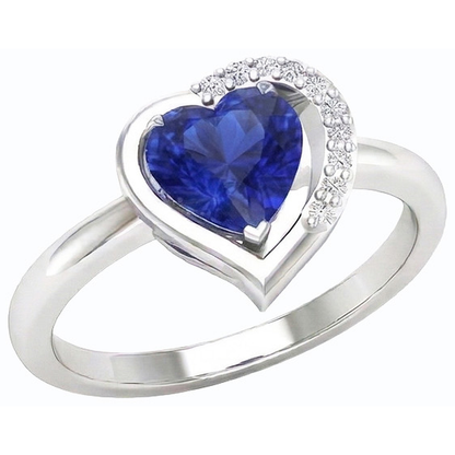 Women Heart Gemstone Ring Blue Sapphire 2 Carats Prong Set Natural Earth Mined Diamonds