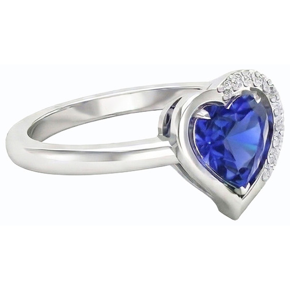 Women Heart Gemstone Ring Blue Sapphire 2 Carats Prong Set Natural Earth Mined Diamonds