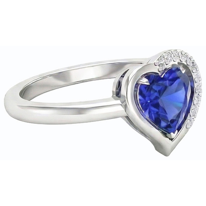 Women Heart Gemstone Ring Blue Sapphire 2 Carats Prong Set Natural Earth Mined Diamonds