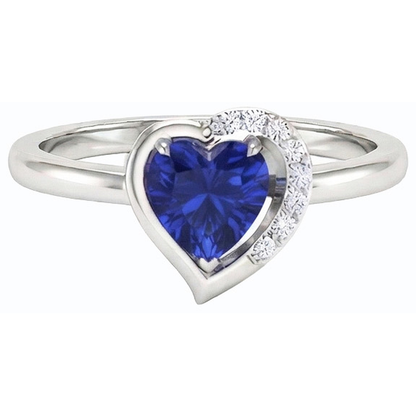 Women Heart Gemstone Ring Blue Sapphire 2 Carats Prong Set Natural Earth Mined Diamonds