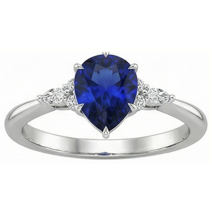 Women Natural Earth Mined Diamond Anniversary Ring Pear Cut Blue Sapphire Center 5 Carats
