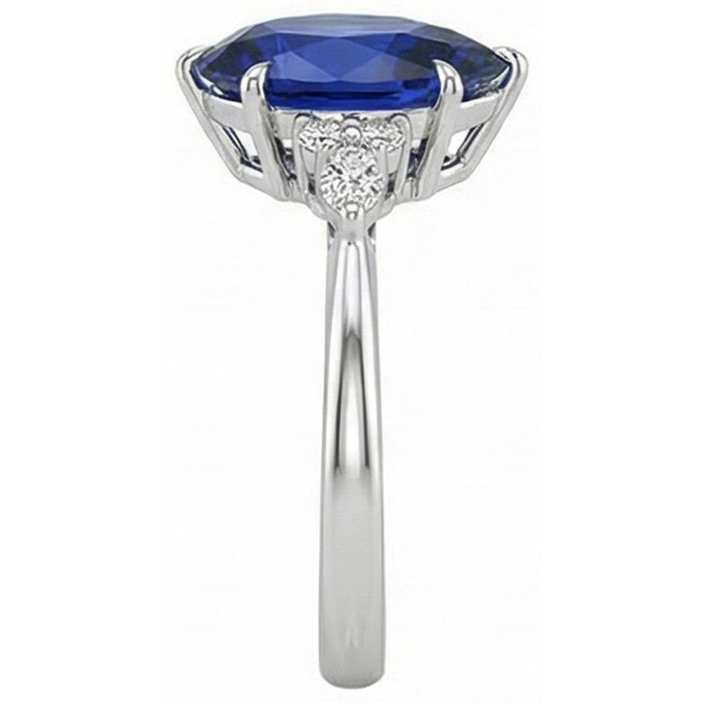 Women Natural Earth Mined Diamond Anniversary Ring Pear Cut Blue Sapphire Center 5 Carats