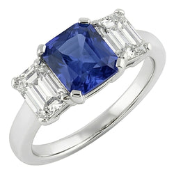 Women Natural Earth Mined Diamond Anniversary Ring Radiant Cut Ceylon Sapphire 1.50 Carats