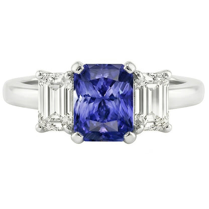Women Natural Earth Mined Diamond Anniversary Ring Radiant Cut Ceylon Sapphire 1.50 Carats