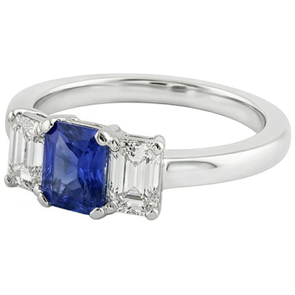 Women Natural Earth Mined Diamond Anniversary Ring Radiant Cut Ceylon Sapphire 1.50 Carats