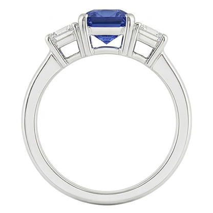 Women Natural Earth Mined Diamond Anniversary Ring Radiant Cut Ceylon Sapphire 1.50 Carats