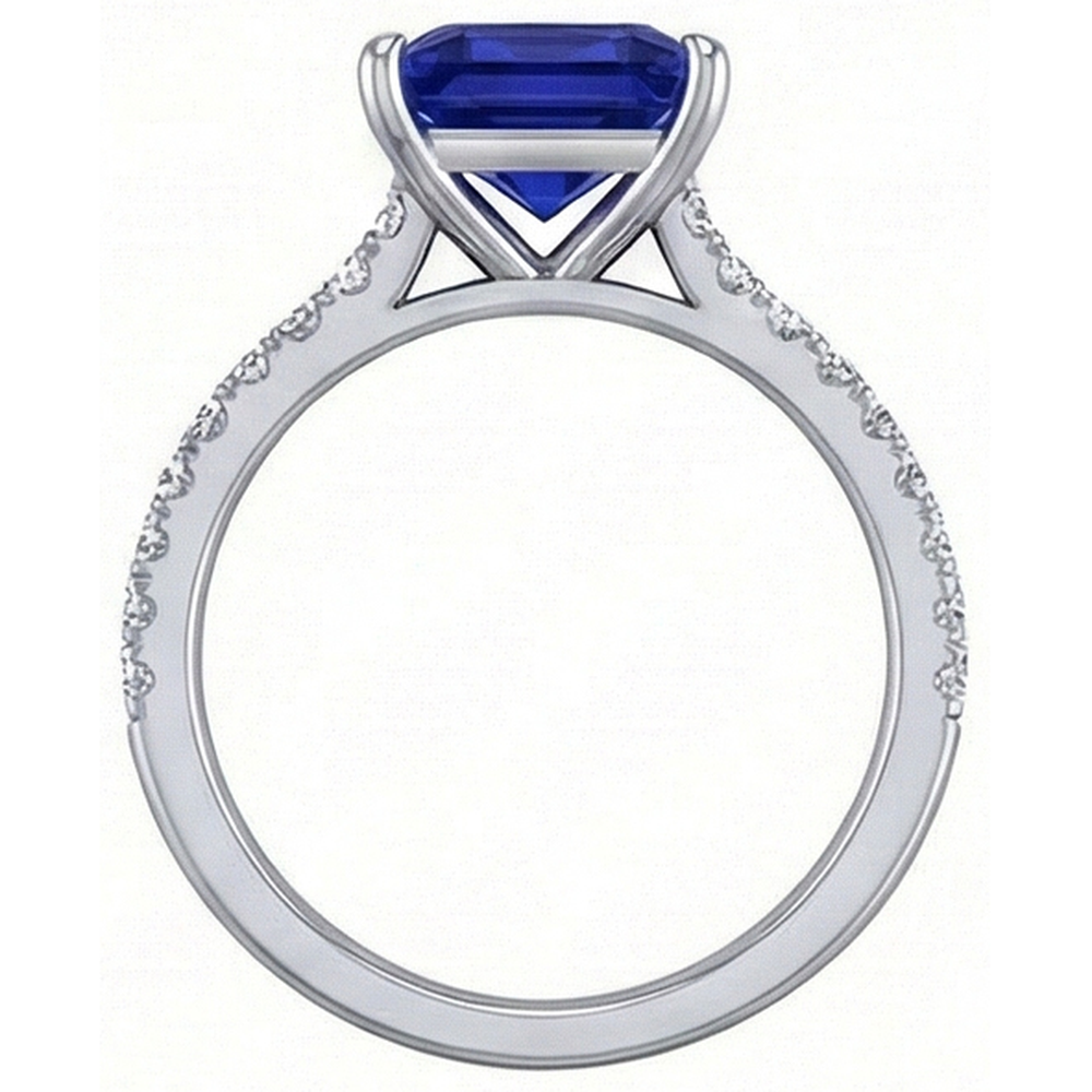 Women Natural Earth Mined Diamond Engagement Ring Princess Cut Ceylon Sapphire 4.75 Carats