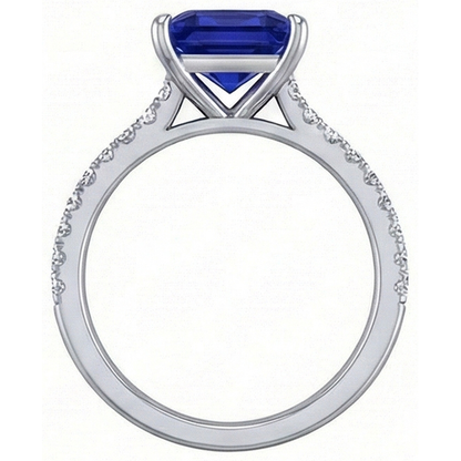 Women Natural Earth Mined Diamond Engagement Ring Princess Cut Ceylon Sapphire 4.75 Carats